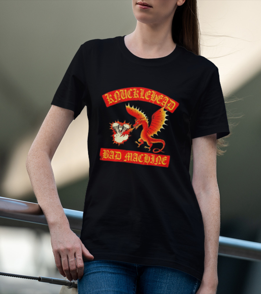 Knucklehead Bad Machine Dragon Motorcycle Engine Fire Breathing T-Shirt