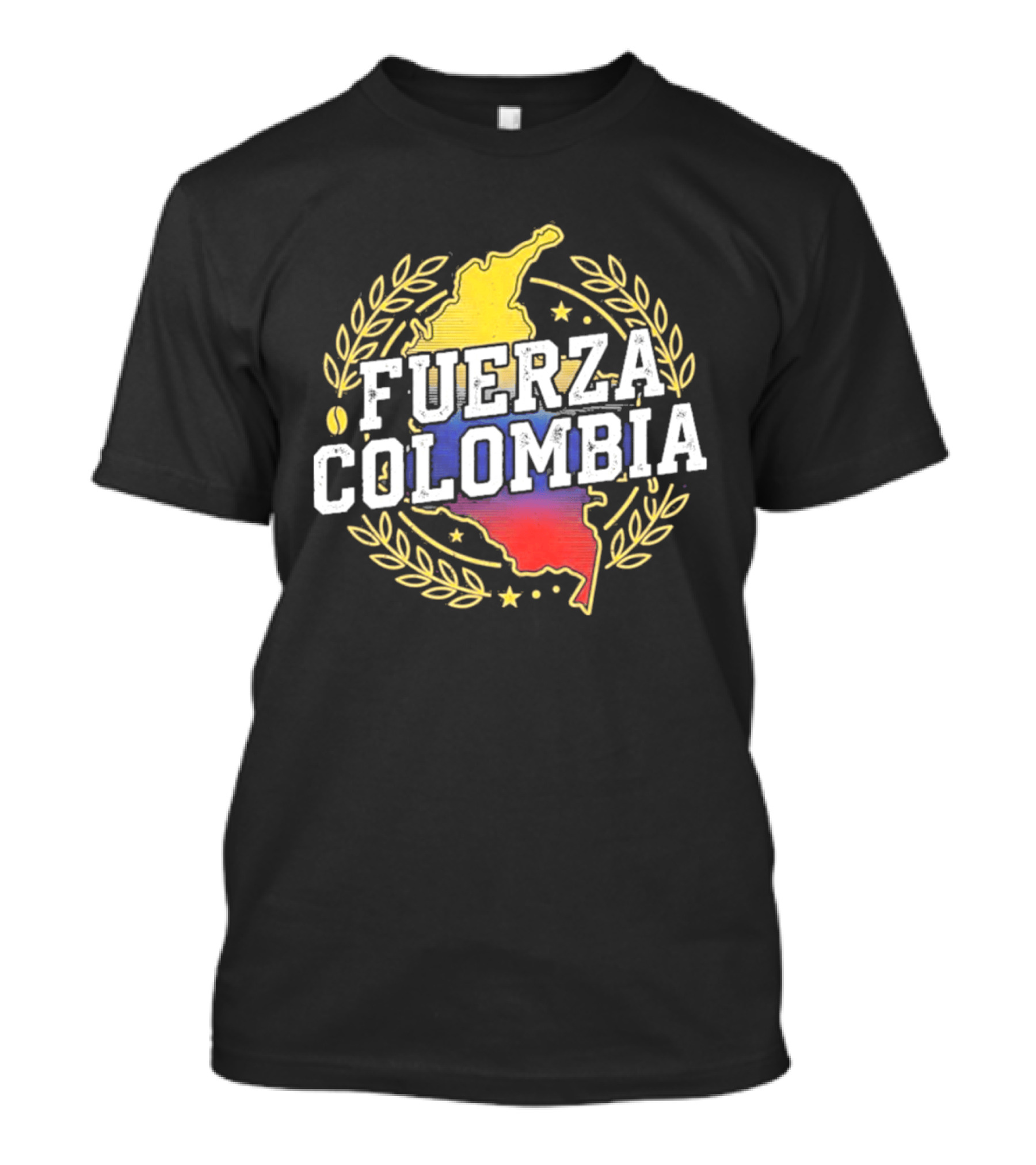 Fuerza Colombia Map Yellow Blue Red Laurel And Stars T-Shirt