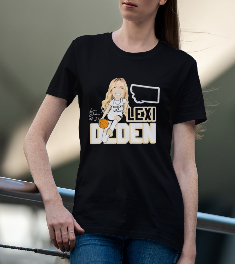 Lexi Deden 21 Bobcat Map Montana Player Caricature Basketball T-Shirt