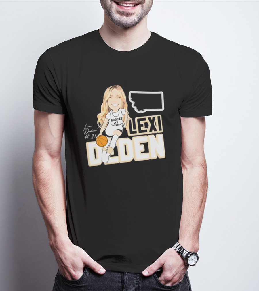 Lexi Deden 21 Bobcat Map Montana Player Caricature Basketball T-Shirt