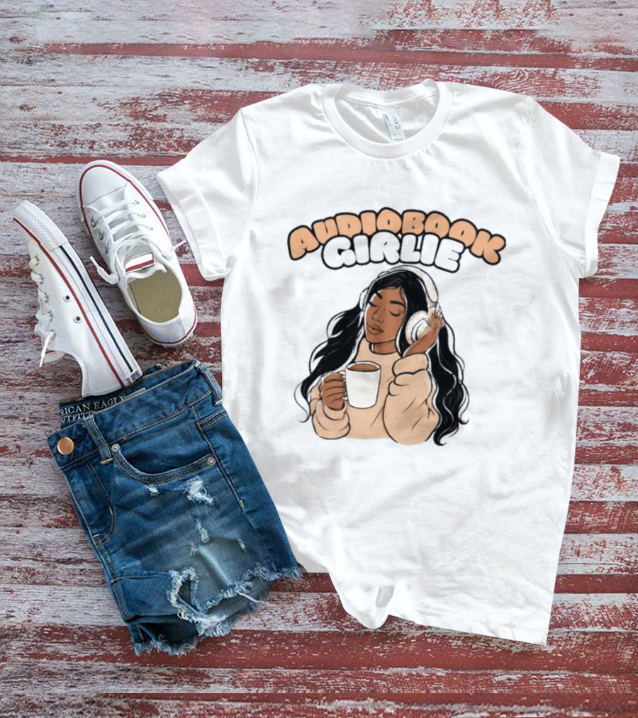 Audiobook Girlie Cozy Listening With Coffee And Headphones T-Shirt