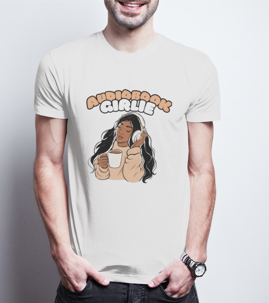 Audiobook Girlie Cozy Listening With Coffee And Headphones T-Shirt