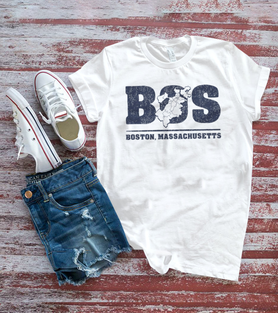 BOS Boston Massachusetts Neighborhoods Map T-Shirt
