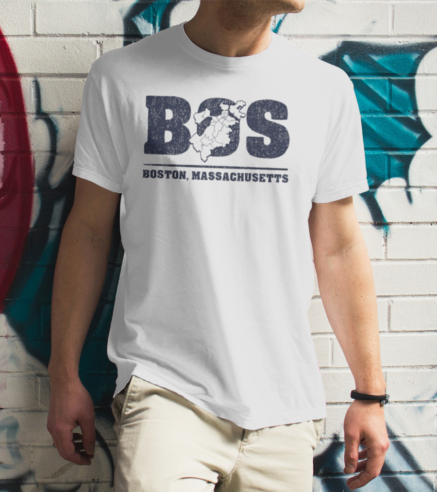 BOS Boston Massachusetts Neighborhoods Map T-Shirt