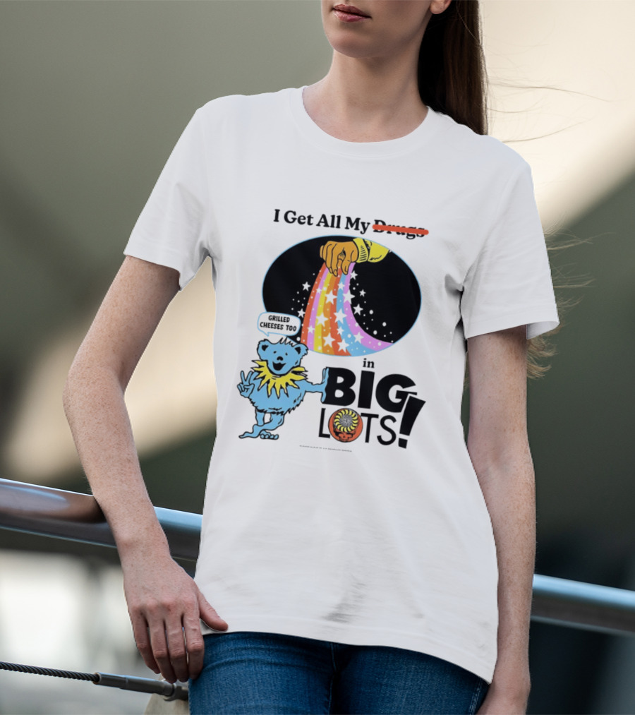 Big Lots Grilled Cheeses Too Grateful Dead Bear Rainbow Stars T-Shirt