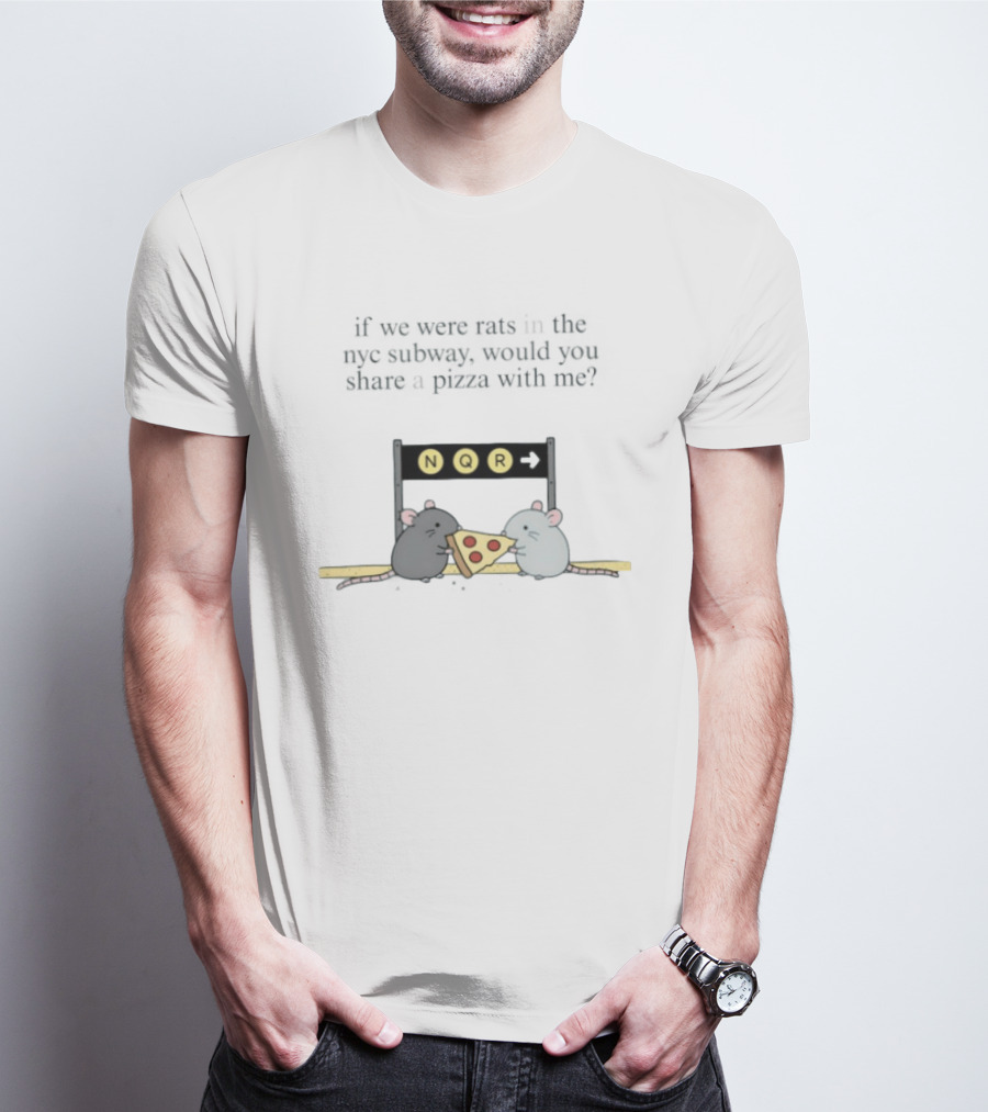 NYC Subway Rats Sharing Pizza NQR Line T-Shirt