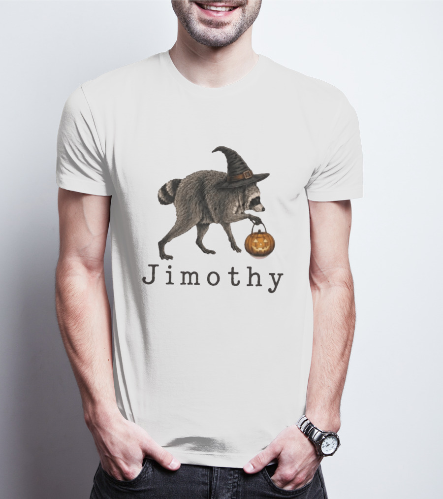 Jimothy Raccoon Witch Hat Pumpkin Halloween T-Shirt