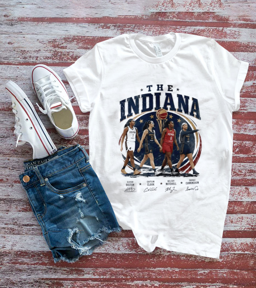The Indiana Aliyah Boston Caitlin Clark Kelsey Mitchell Sophie Cunningham 2026 Signatures T-Shirt