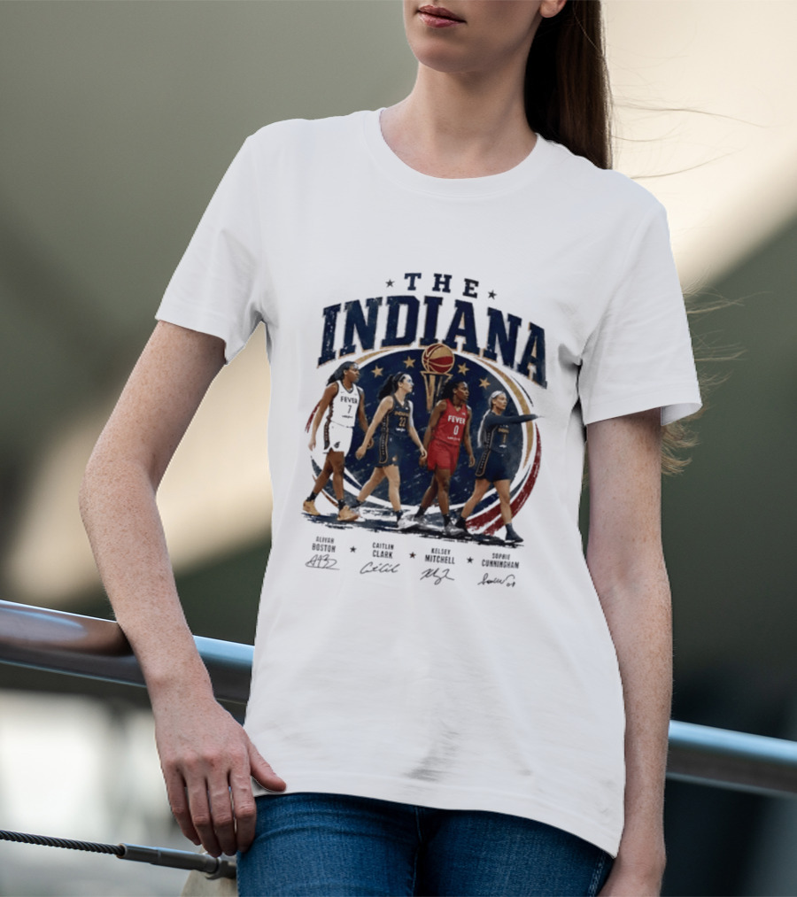 The Indiana Aliyah Boston Caitlin Clark Kelsey Mitchell Sophie Cunningham 2026 Signatures T-Shirt