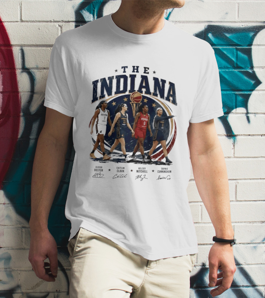 The Indiana Aliyah Boston Caitlin Clark Kelsey Mitchell Sophie Cunningham 2026 Signatures T-Shirt