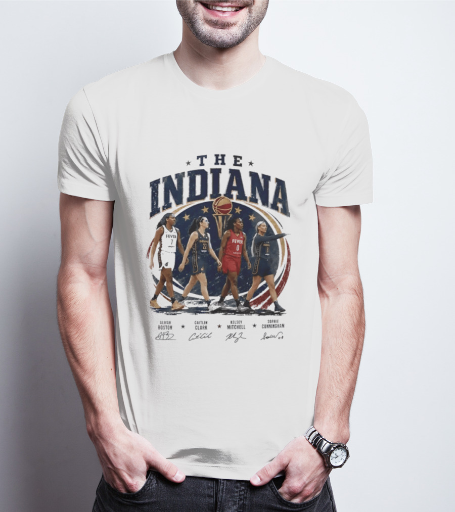 The Indiana Aliyah Boston Caitlin Clark Kelsey Mitchell Sophie Cunningham 2026 Signatures T-Shirt