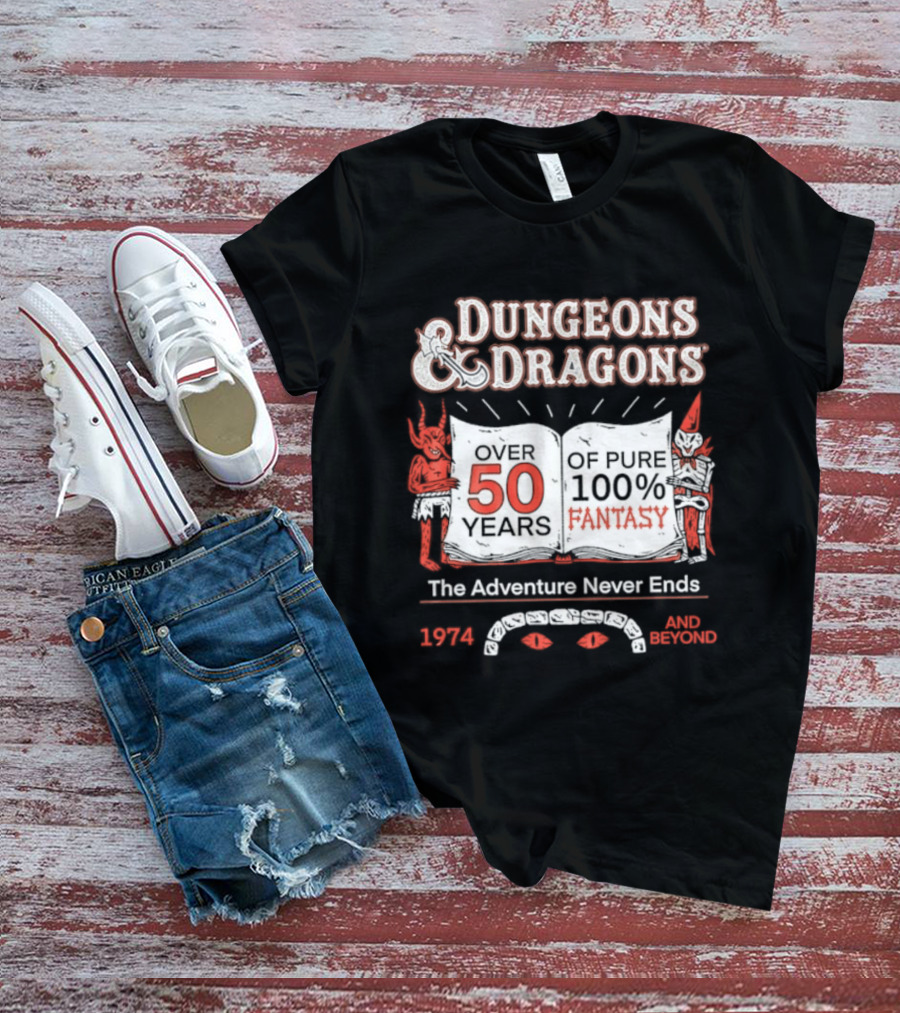 Dungeons And Dragons 50 Years Pure 100 Fantasy 1974 The Adventure Never Ends T-Shirt
