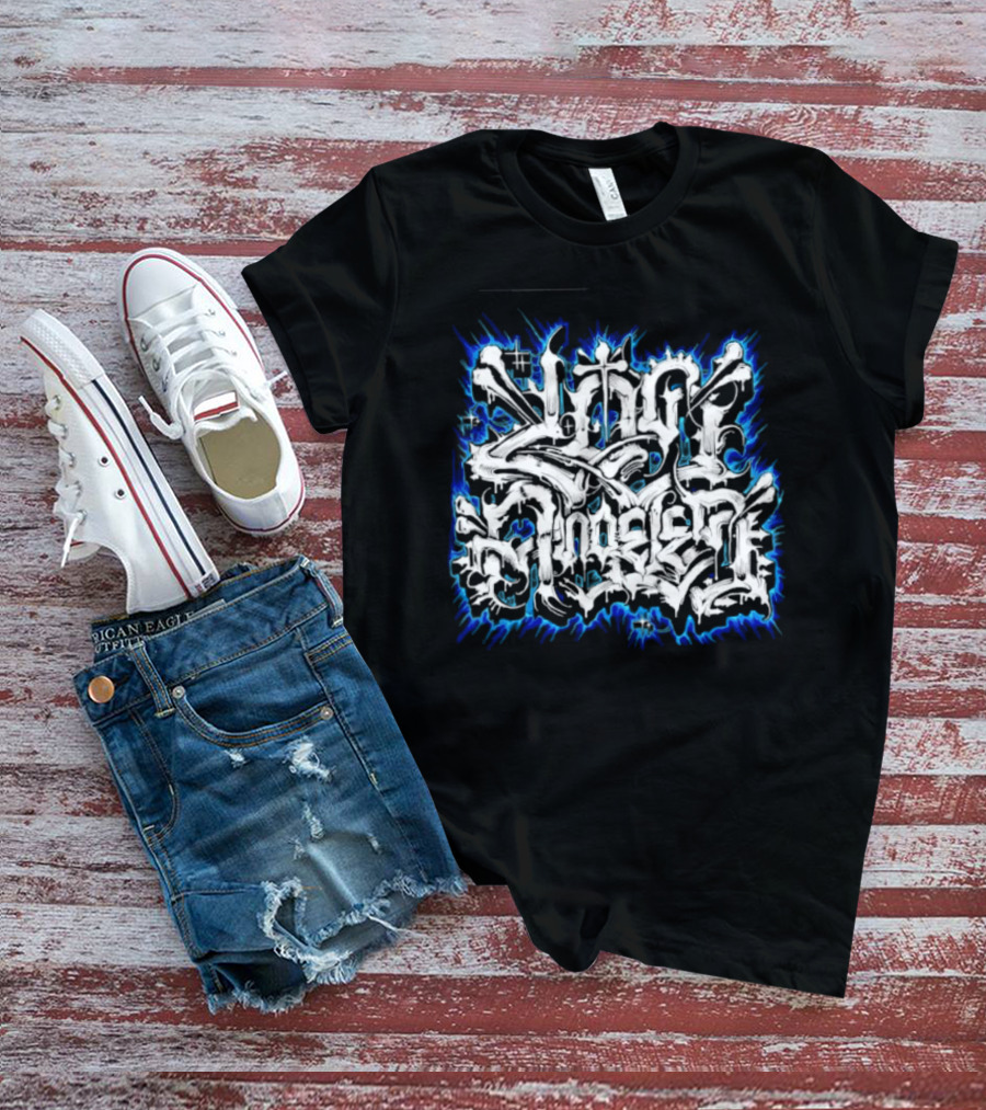 Gangster Streetwear Graffiti Urban White Blue Flame T-Shirt