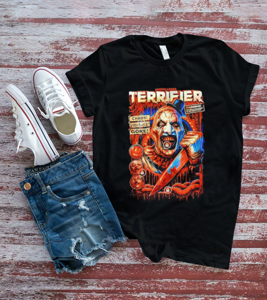 Damien Leone Terrifier Chaos Violence Gore Warning Clown T-Shirt