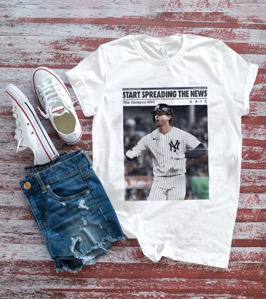 Anthony Volpe New York Yankees Start Spreading The News Pinstripe Jersey Celebration T-Shirt