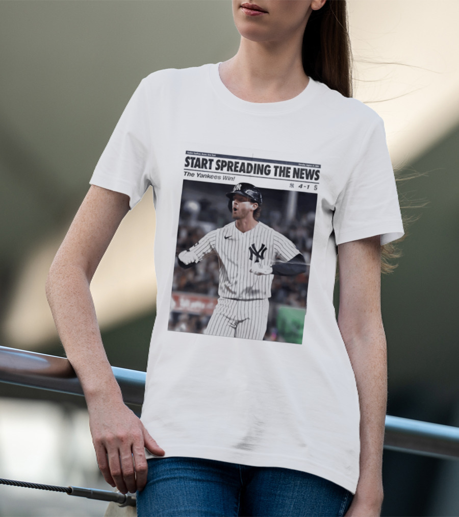 Anthony Volpe New York Yankees Start Spreading The News Pinstripe Jersey Celebration T-Shirt