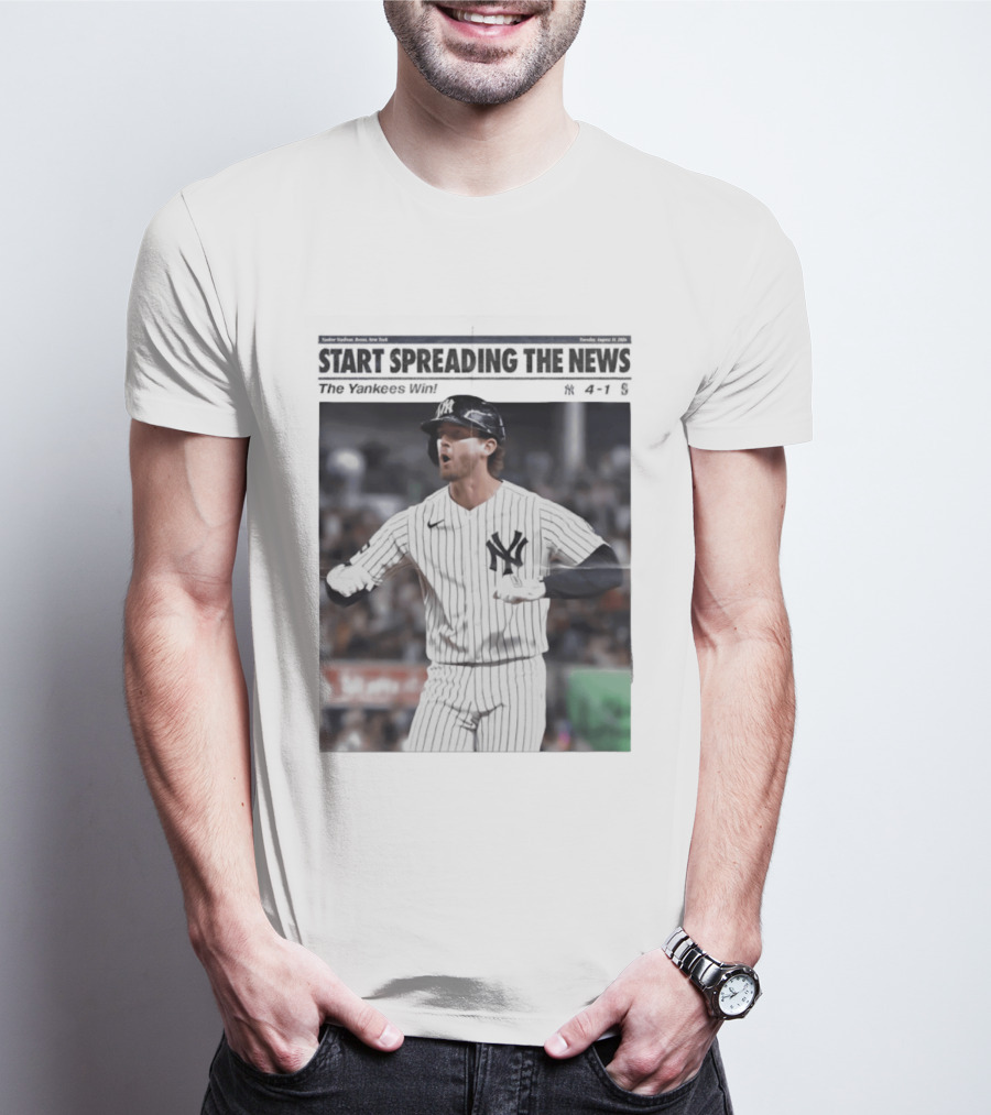 Anthony Volpe New York Yankees Start Spreading The News Pinstripe Jersey Celebration T-Shirt