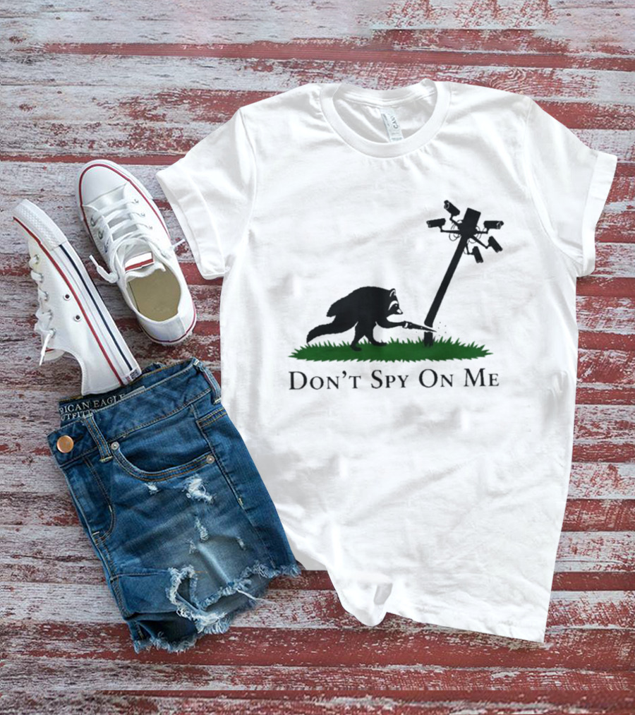 Jimothy Don't Spy On Me Raccoon Cutting Camera Pole T-Shirt