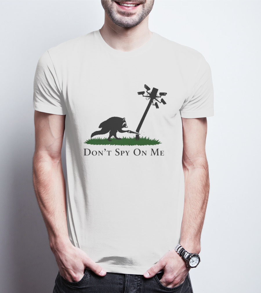 Jimothy Don't Spy On Me Raccoon Cutting Camera Pole T-Shirt