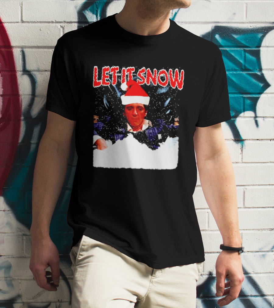 Let It Snow Al Pacino Scarface Tony Montana Snowflakes Santa Hat T-Shirt