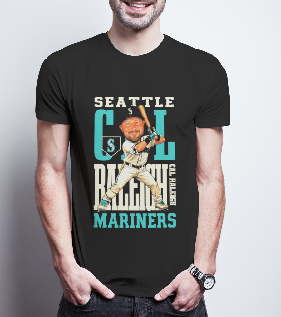 Seattle Mariners Cal Raleigh Baseball Caricature Mariners T-Shirt