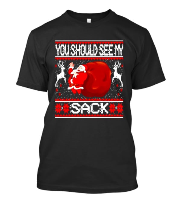 You Should See My Sack Santa Claus Ugly Christmas Reindeer Snowflakes T-Shirt