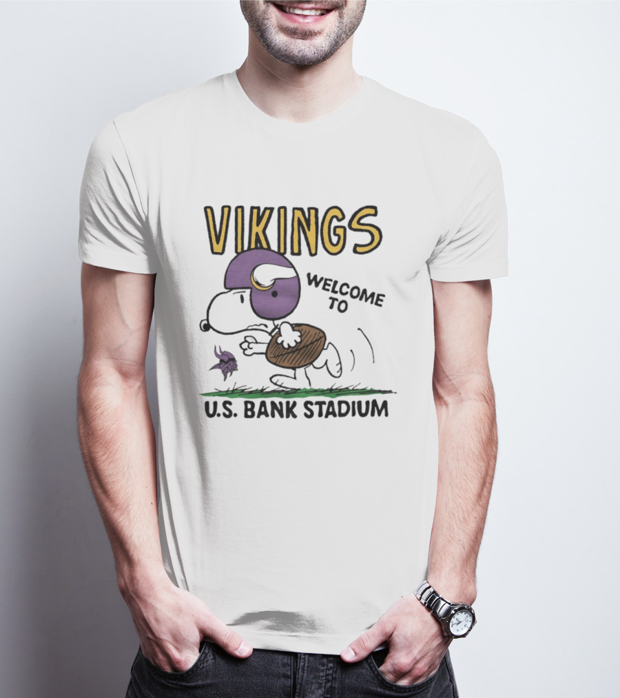Minnesota Vikings Snoopy Welcome To U.S. Bank Stadium Peanuts Collaboration T-Shirt