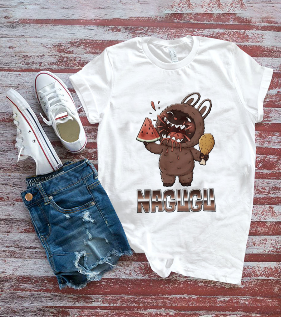 Nagugu Eating Watermelon And Chicken Cartoon T-Shirt