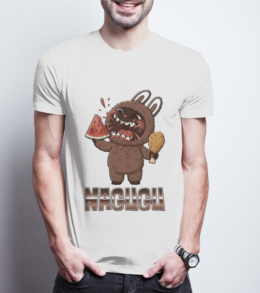 Nagugu Eating Watermelon And Chicken Cartoon T-Shirt