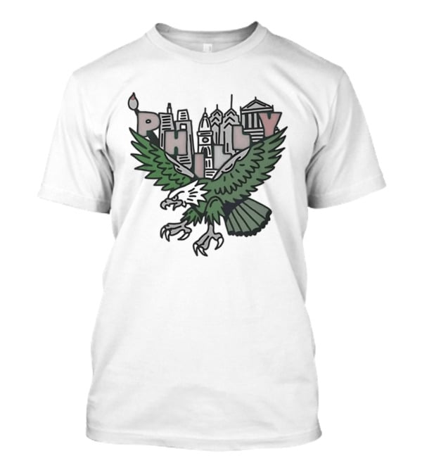 Philly Skyline Green Eagle Wings Cityscape T-Shirt