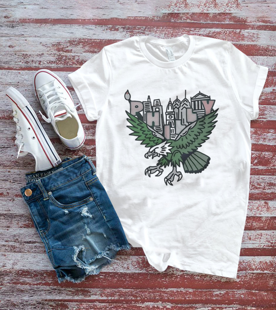 Philly Skyline Green Eagle Wings Cityscape T-Shirt