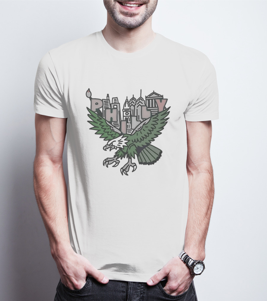 Philly Skyline Green Eagle Wings Cityscape T-Shirt