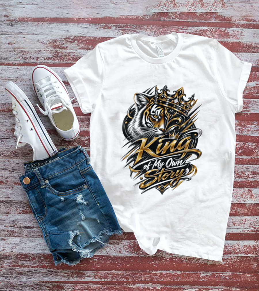 King Of My Own Story Tiger Crown Motif T-Shirt