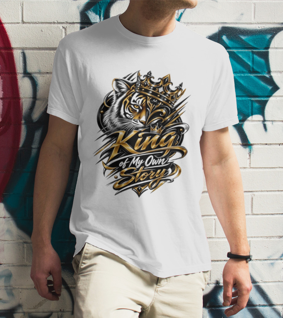 King Of My Own Story Tiger Crown Motif T-Shirt