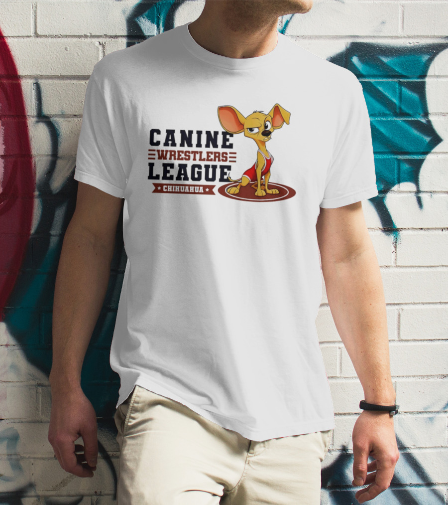 Canine Wrestlers League Chihuahua Wrestler Cartoon T-Shirt