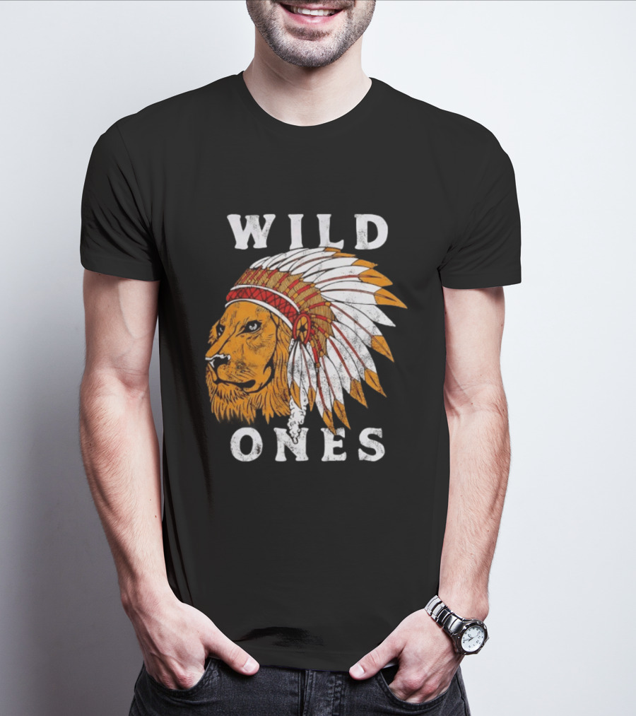 Wild Ones Lion Native American Headdress T-Shirt