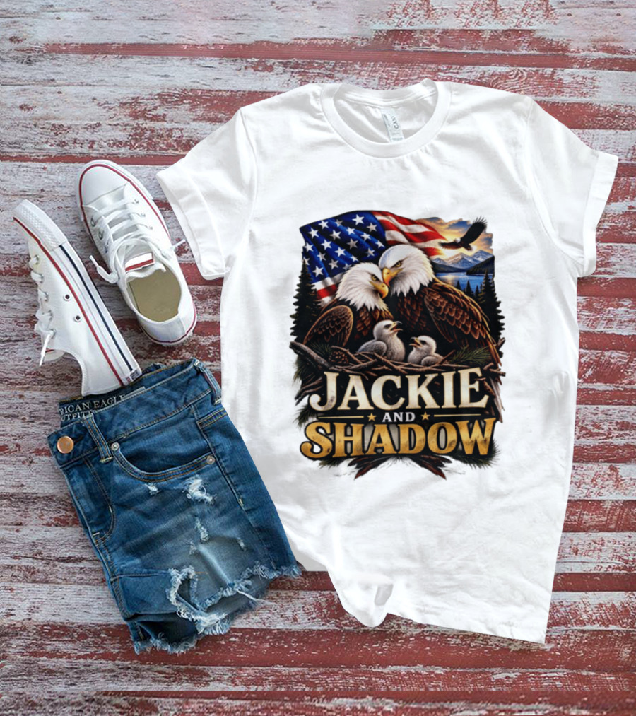 Jackie And Shadow Bald Eagles With American Flag T-Shirt
