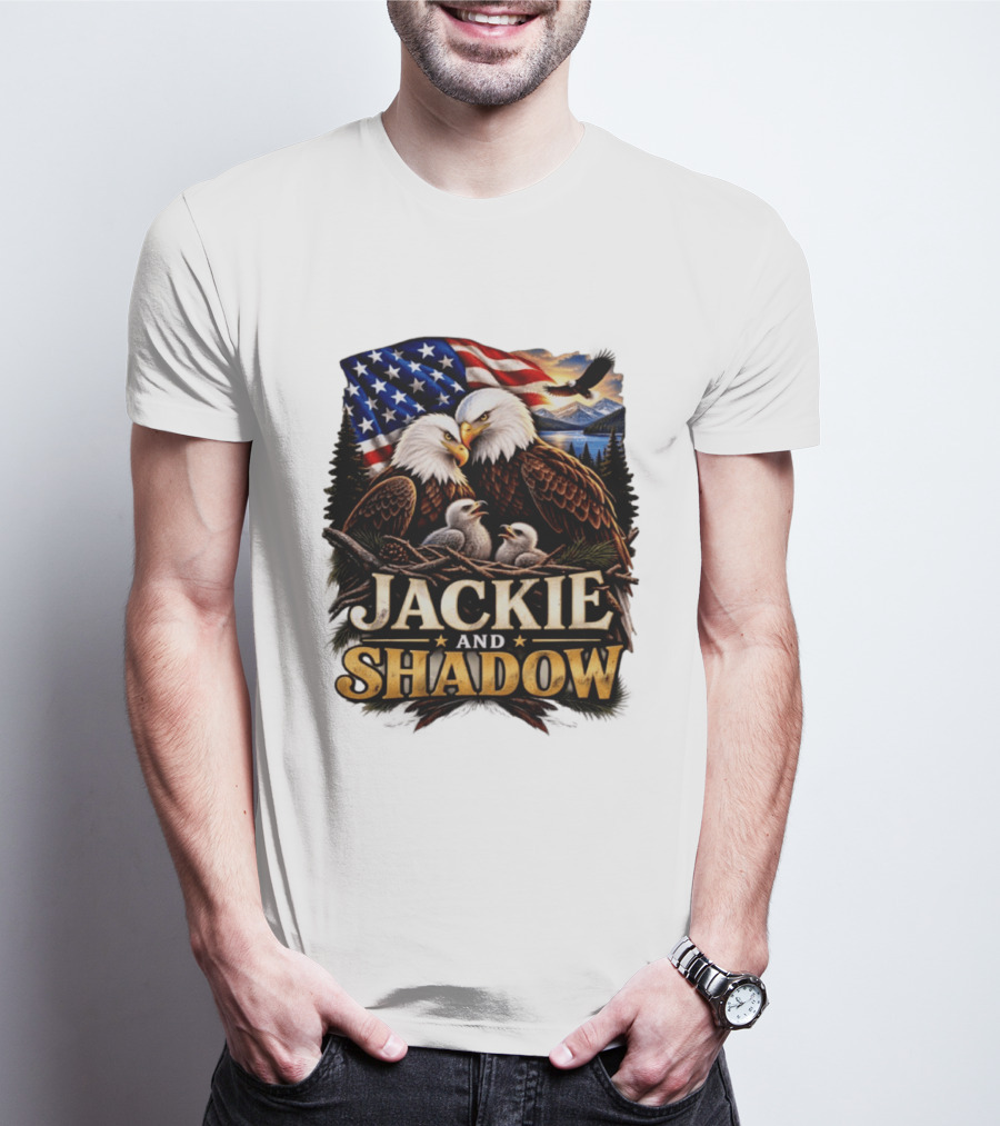 Jackie And Shadow Bald Eagles With American Flag T-Shirt