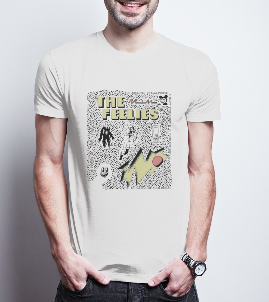 The Feelies Yellow Red Lightning Bolt Circle Band Merch T-Shirt