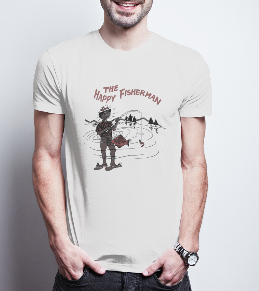 The Happy Fisherman Catching Fish In Scenic Lake Humor T-Shirt