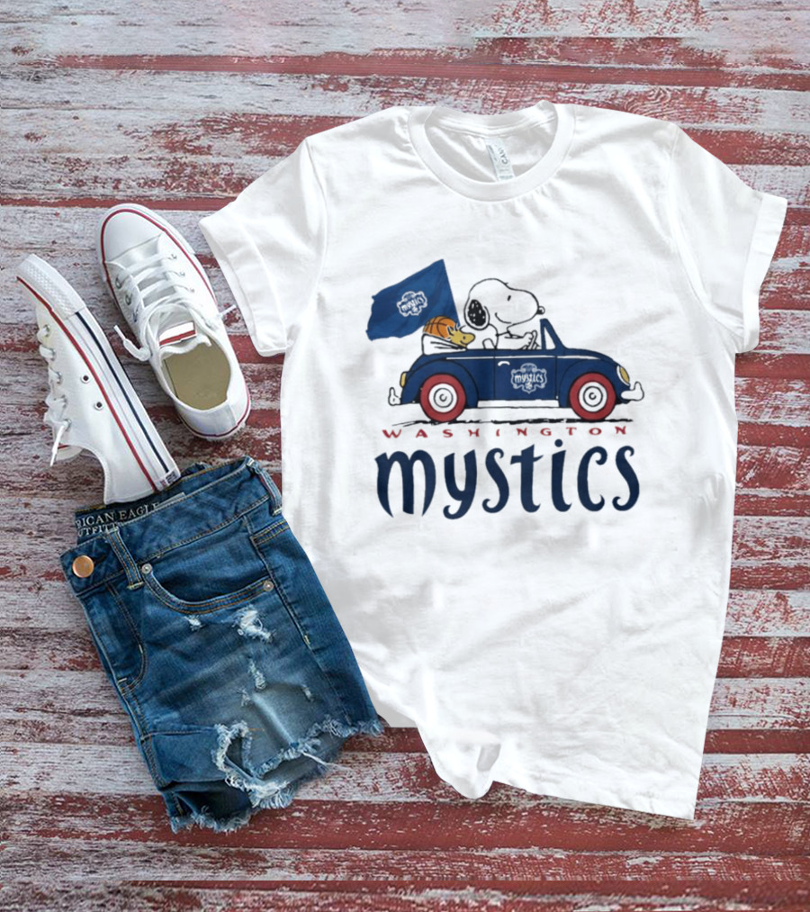 Washington Mystics Snoopy And Woodstock Driving With Basketball T-Shirt