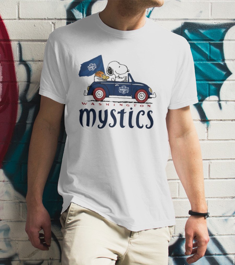 Washington Mystics Snoopy And Woodstock Driving With Basketball T-Shirt