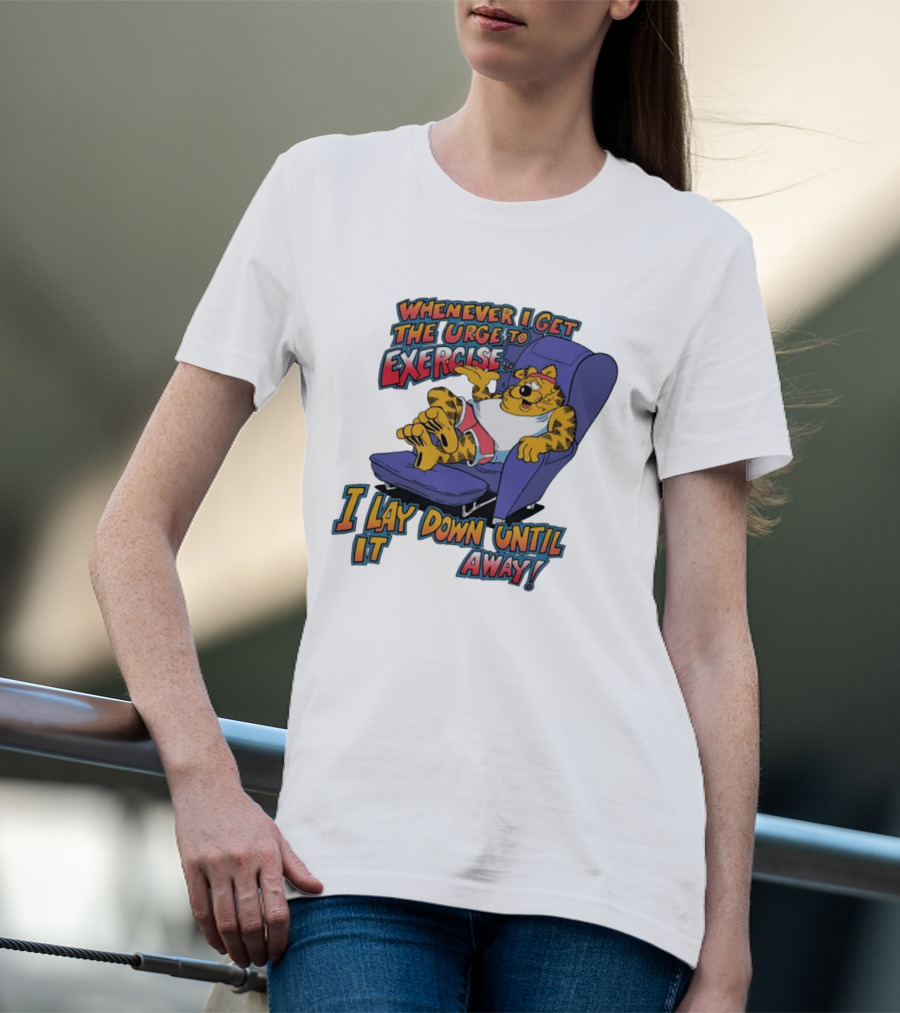 Whenever I Get The Urge To Exercise Cartoon Cat Lounging Until It Goes Away T-Shirt
