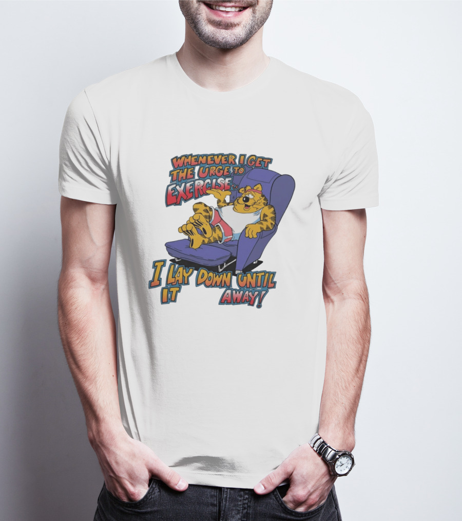 Whenever I Get The Urge To Exercise Cartoon Cat Lounging Until It Goes Away T-Shirt
