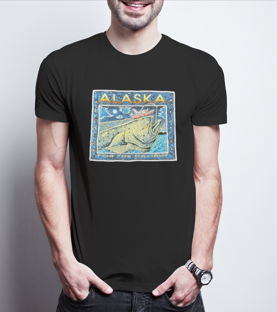 Alaska For The Halibut Fishing Adventure Under Moonlit Sky T-Shirt