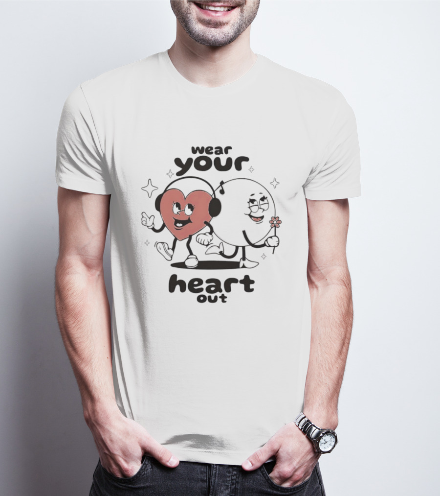 Wear Your Heart Out Love Aesthetic Headphones And Flower Cartoon Characters T-Shirt