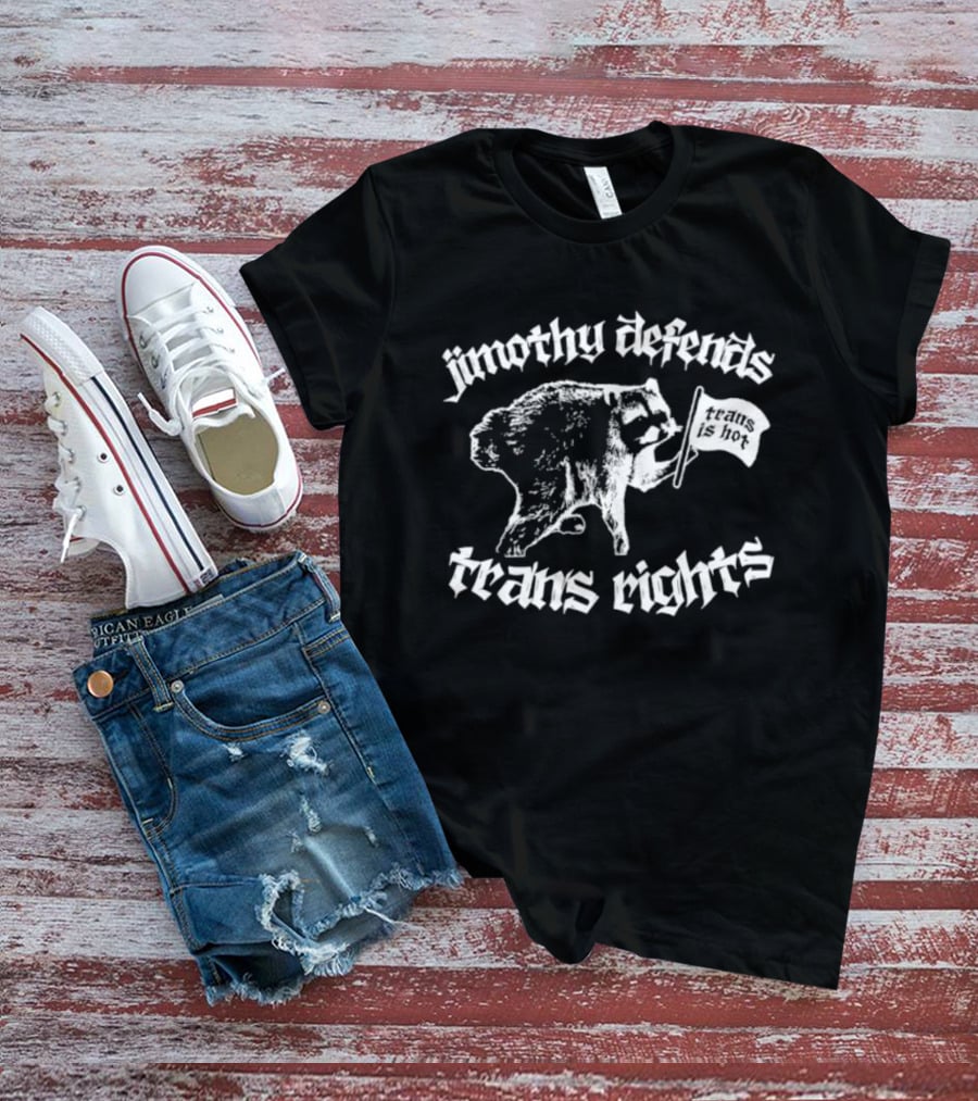 Jimothy Defends Trans Rights Raccoon Holding Flag T-Shirt