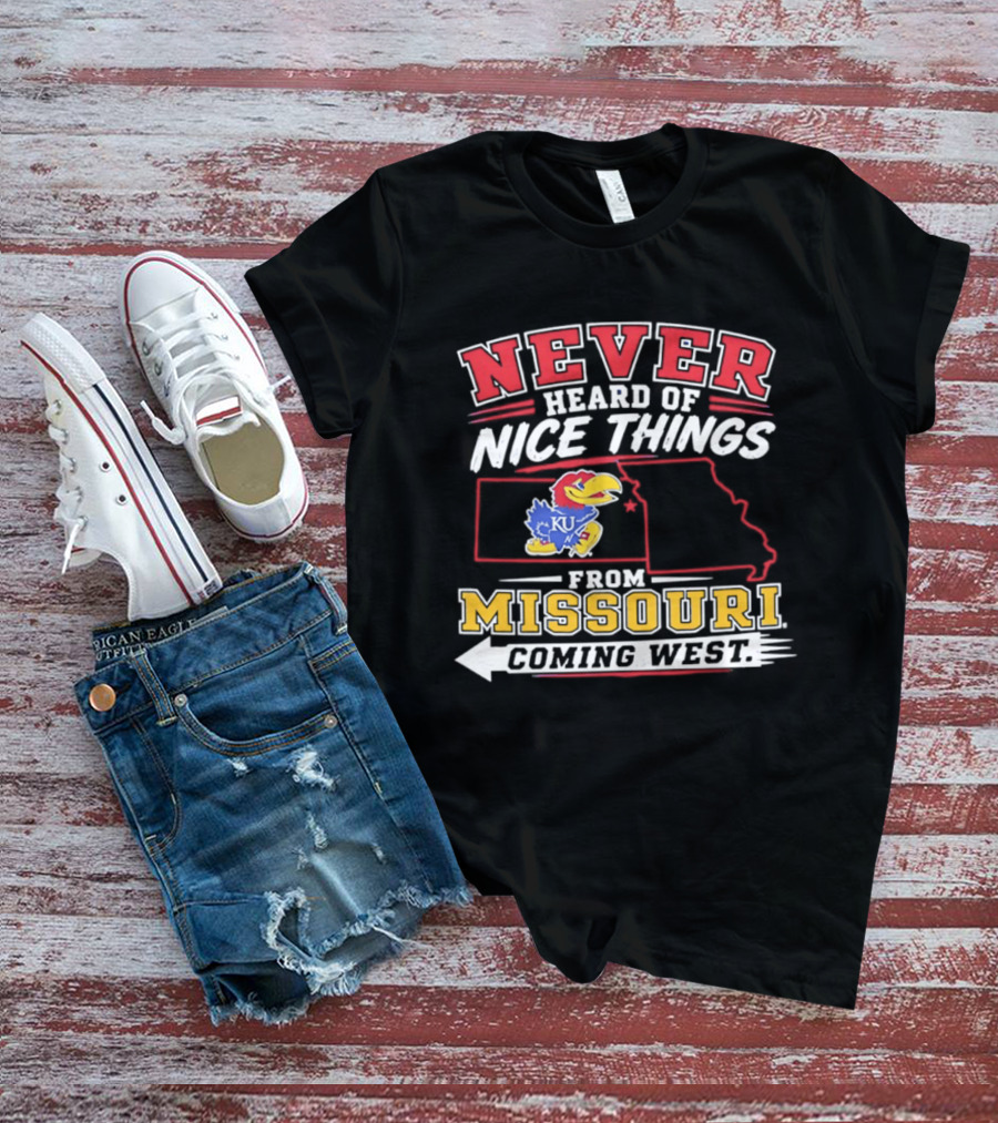 Never Heard Of Nice Things From Missouri Coming West Kansas Jayhawks KU Bird Map T-Shirt
