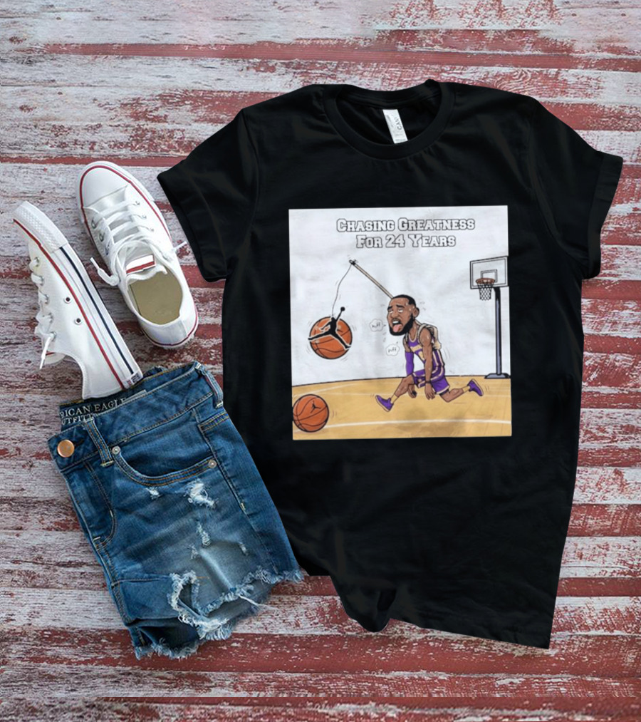 Chasing Greatness For 24 Years Basketball Cartoon With Hoop And Ball T-Shirt