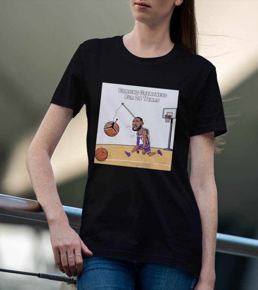 Chasing Greatness For 24 Years Basketball Cartoon With Hoop And Ball T-Shirt